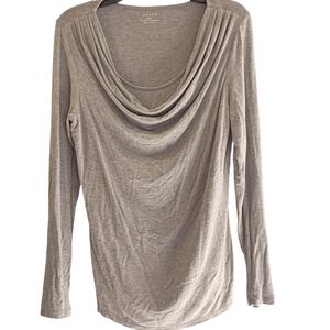 Grace‎ Top Women M Gray Knit Cowl Neck Long Sleeve Stretch Lightweight Y2K Top